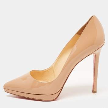 Pre Owned Christian Louboutin Beige Patent Leather Pigalle Plato Pointed Toe Pumps Size 38