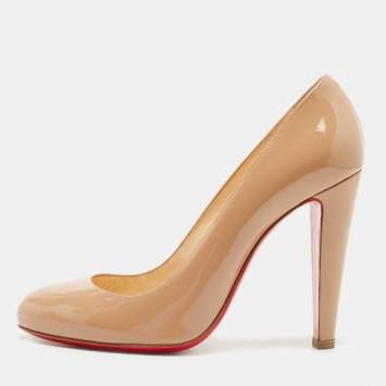 Pre Owned Christian Louboutin Beige Patent Leather FiFifa Round Toe Pumps Size 39