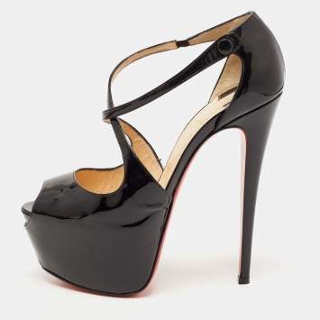 Pre Owned Christian Louboutin Black Patent Leather Exgona Sandals Size 40