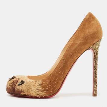 Pre Owned Christian Louboutin Brown Suede Alex Lion Paw Pumps Size 40.5