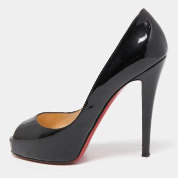 Pre Owned Christian Louboutin Black Patent Leather Very Prive Pumps Size 37