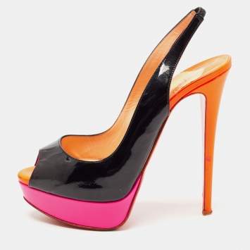 Pre Owned Christian Louboutin Multicolor Patent Leather Lady Peep Sling Pumps Size 39