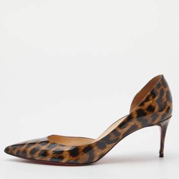 Pre Owned Christian Louboutin Brown Leopard Print Patent Leather Iriza Pointed Toe D'orsay Pumps Size 37.5
