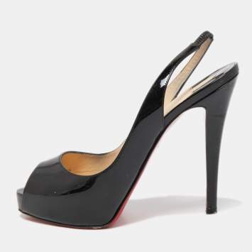 Pre Owned Christian Louboutin Black Patent Leather No Prive Slingback Pumps Size 38.5