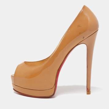 Pre Owned Christian Louboutin Beige Patent Leather Altadama Pumps Size 38