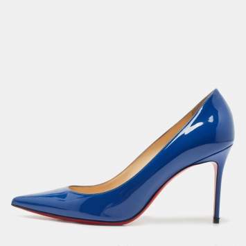 Pre Owned Christian Louboutin Blue Patent Leather Pigalle Pointed Toe Pumps Size 38.5