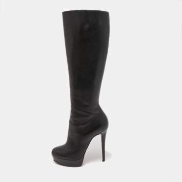 Pre Owned Christian Louboutin Black Leather Bianca Botta Knee High Boots Size 37