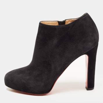Pre Owned Christian Louboutin Black Suede Vicky Booties Size 37