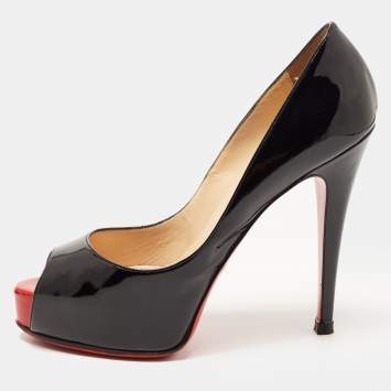 Pre Owned Christian Louboutin Black Patent Leather Very Prive Pumps Size 38
