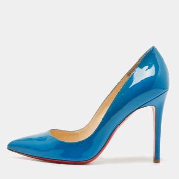 Pre Owned Christian Louboutin Blue Patent Leather Pigalle Pumps Size 38.5