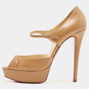 Pre Owned Christian Louboutin Beige Leather Top Gamine Sandals Size 38.5
