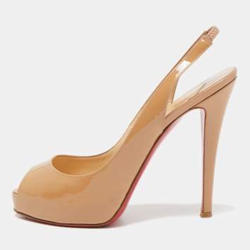 Pre Owned Christian Louboutin Beige Patent Leather Private Number Sandals Size 39