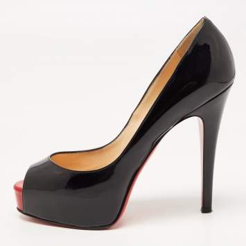 Pre Owned Christian Louboutin  Black Patent Leather Very Prive Pumps Size 37
