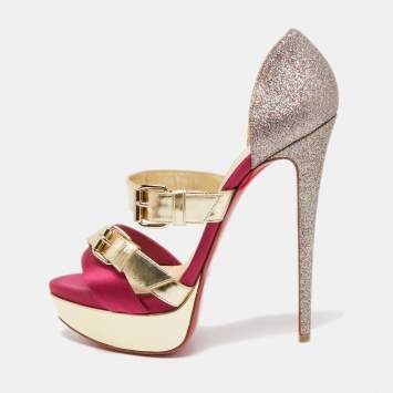 Pre Owned Christian Louboutin Multicolor Glitter and Leather Ambertina Sandals Size 39