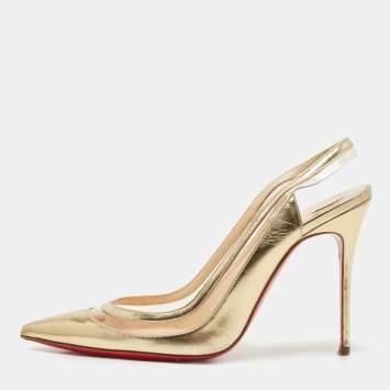 Pre Owned Christian Louboutin Gold Patent and PVC Paulina  Slingback Pumps Size 37.5 