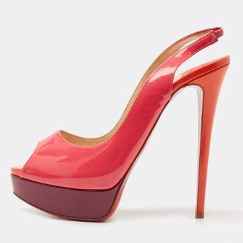 Pre Owned Christian Louboutin Multicolor Patent Lady Peep Sling Pumps Size 39.5