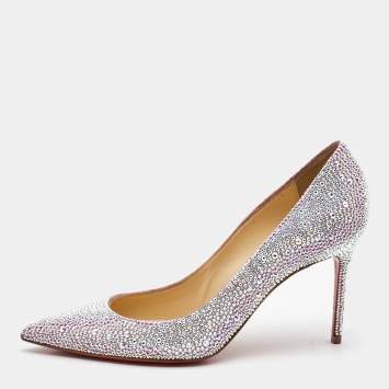 Pre Owned Christian Louboutin Metallic Two Tone Leather Kate Strass Pumps Size 38