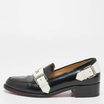 Pre Owned Christian Louboutin Black/White Leather Monmoc Loafers Size 39.5