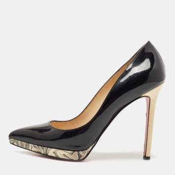 Pre Owned Christian Louboutin Black Patent Leather Pigalle Plato Pumps Size 37.5