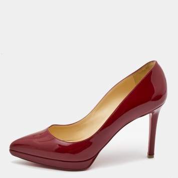 Pre Owned Christian Louboutin Burgundy Patent Leather Pigalle Plato Pumps Size 37.5