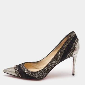Pre Owned Christian Louboutin Two Tone Glitter Suede and Glitter Lace Eklectica Pumps Size 38.5