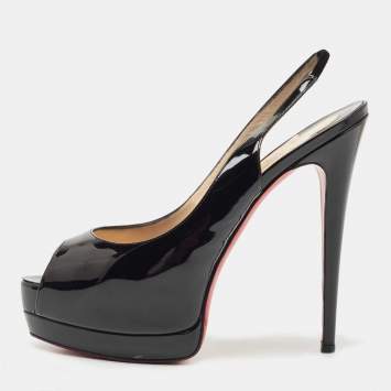 Pre Owned Christian Louboutin Black Patent Leather Palais Royal Slingback Pumps Size 40