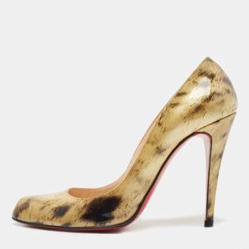 Pre Owned Christian Louboutin Two Tone Animal Print Patent Leather Pumps Size 38.5