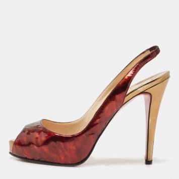 Pre Owned Christian Louboutin Two Tone Patent Leather No Prive Slingback Pumps Size 38