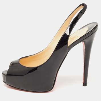 Pre Owned Christian Louboutin Black Patent Leather No Prive Slingback Pumps Size 38