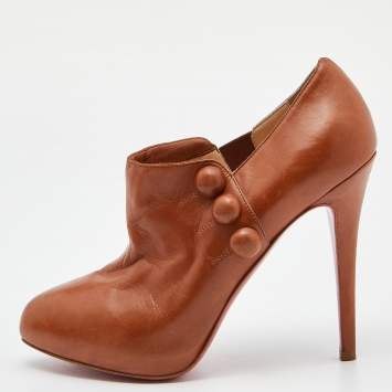 Pre Owned Christian Louboutin Tan Leather C'est Moi Ankle Booties Size 39.5