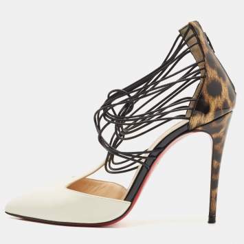 Pre Owned Christian Louboutin Brown/White Patent Leather Confusa Pumps Size 36.5