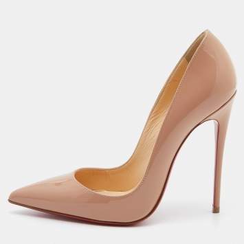Pre Owned Christian Louboutin Beige Patent Leather So Kate Pumps Size 36.5