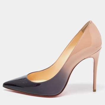 Pre Owned Christian Louboutin Beige/Black Patent Very Prive  Pumps Size 34