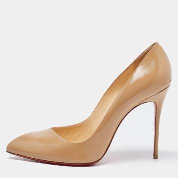 Pre Owned Christian Louboutin Beige Patent Leather Corneille Pumps Size 40.5