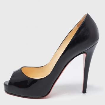 Pre Owned Christian Louboutin Black Patent Very Prive Pumps Size 39.5