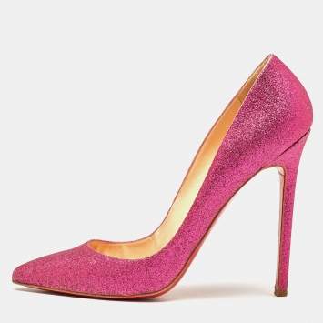 Pre Owned Christian Louboutin Pink Glitter Pigalle Pumps Size 39.5