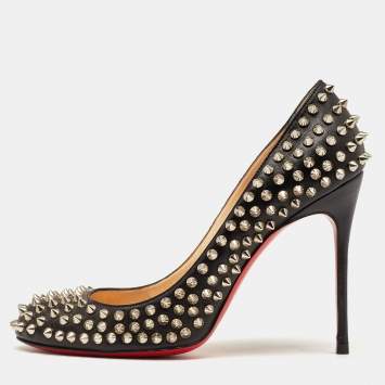Pre Owned Christian Louboutin Black Leather Fifi Spikes Pumps Size 40