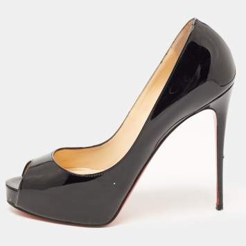 Pre Owned Christian Louboutin Black Patent Leather Very Prive Platform Peep Toe Pumps Size 38
