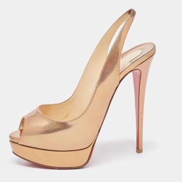 Pre Owned Christian Louboutin Gold Leather Lady Peep Slingback Pumps Size 41 