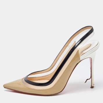 Pre Owned Christian Louboutin Tricolor Patent Leather and PVC Paulina Slingback Pumps Size 38