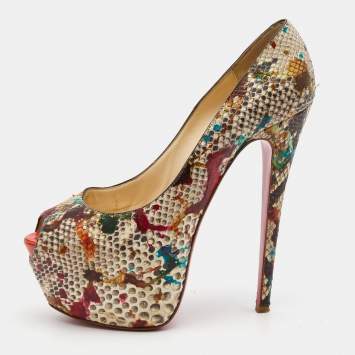 Pre Owned Christian Louboutin Two Tone Splash Print Python Highness Pumps Size 39.5