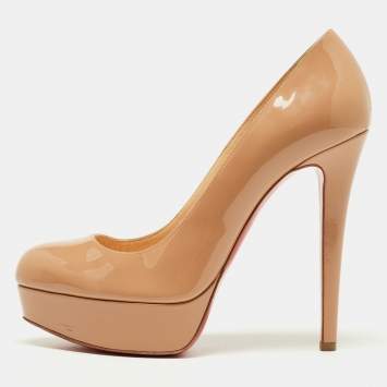 Pre Owned Christian Louboutin Beige Patent Leather Bianca Platform Pumps Size 38