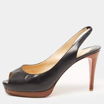 Pre Owned Christian Louboutin Black Leather Peep Toe Slingback Sandals Size 39