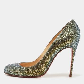 Pre Owned Christian Louboutin Two Tone Metallic Leather Strass Fifi Pumps Size 40