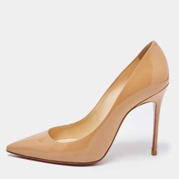 Pre Owned Christian Louboutin Beige Patent Leather Kate Pumps Size 37