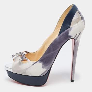 Pre Owned Christian Louboutin Tricolor Nubuck Peep Toe Pumps Size 39.5