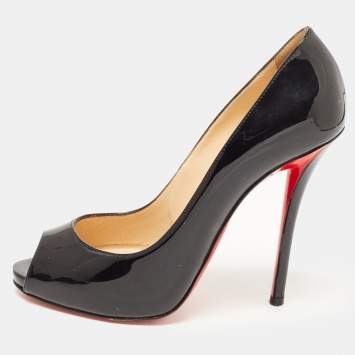 Pre Owned Christian Louboutin Black Patent Very Prive Pumps Size 38