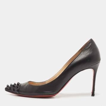 Pre Owned Christian Louboutin Black Leather Geo Pumps Size 36.5
