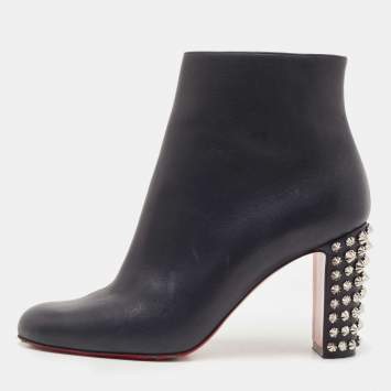 Pre Owned Christian Louboutin Navy Blue Leather Suzi Folk Ankle Booties Size 39