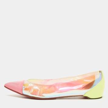 Pre Owned Christian Louboutin Two Tone Patent Leather and Iridescent PVC Corbeau Ballet Flats Size 40